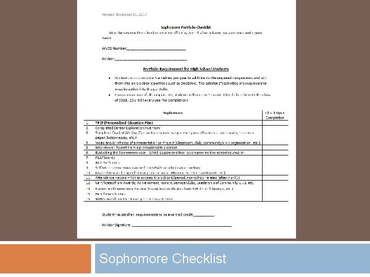 Sophomore Checklist 