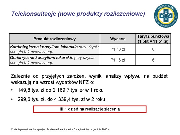 Telekonsultacje (nowe produkty rozliczeniowe) Produkt rozliczeniowy Kardiologiczne konsylium lekarskie przy użyciu sprzętu telemedycznego Geriatryczne Telekonsultacje (nowe produkty rozliczeniowe) Produkt rozliczeniowy Kardiologiczne konsylium lekarskie przy użyciu sprzętu telemedycznego Geriatryczne