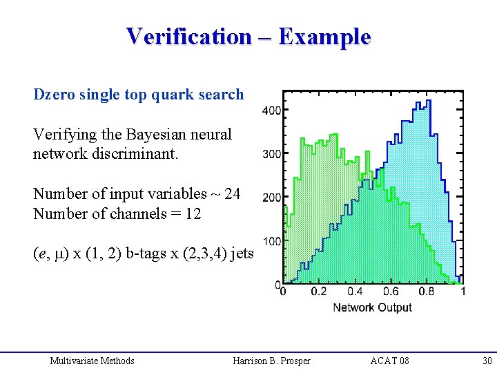 Verification – Example Dzero single top quark search Verifying the Bayesian neural network discriminant.