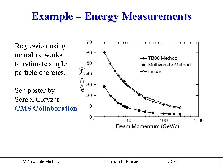 Example – Energy Measurements Regression using neural networks to estimate single particle energies. See