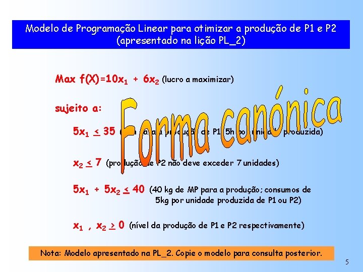Modelo de Programação Linear para otimizar a produção de P 1 e P 2