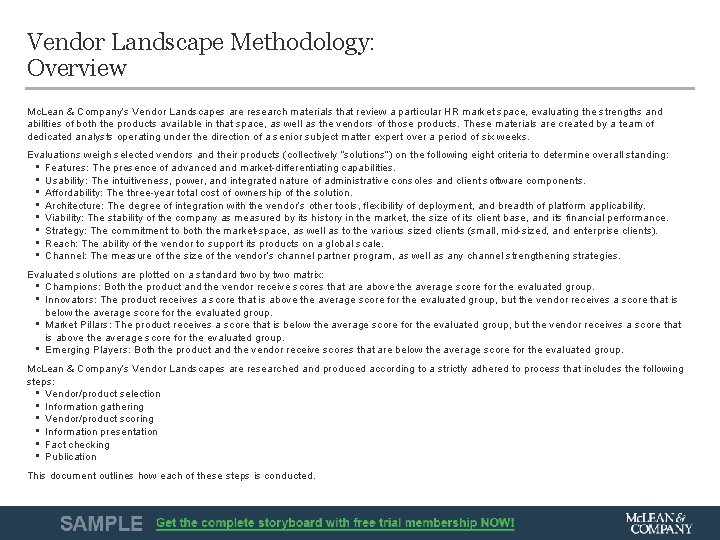 Vendor Landscape Methodology: Overview Mc. Lean & Company’s Vendor Landscapes are research materials that