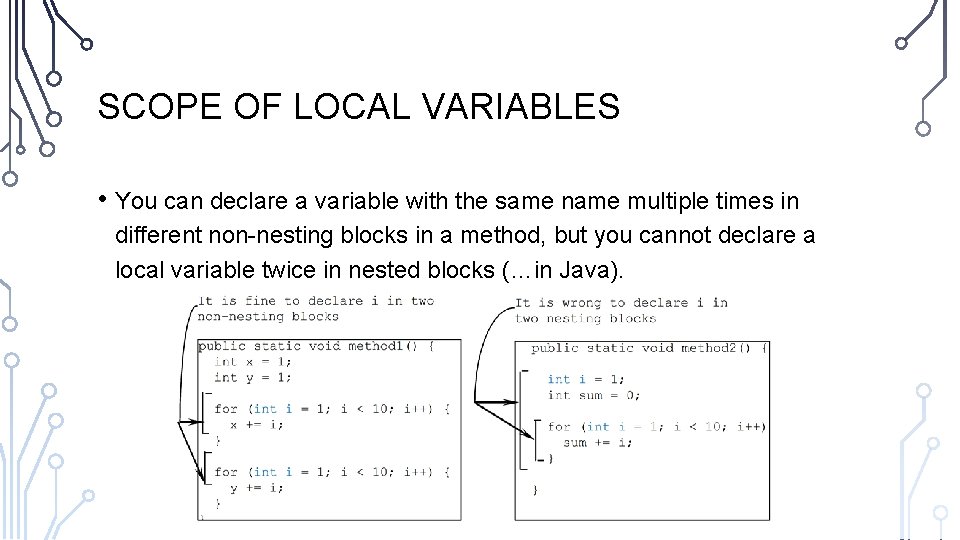 SCOPE OF LOCAL VARIABLES • You can declare a variable with the same name