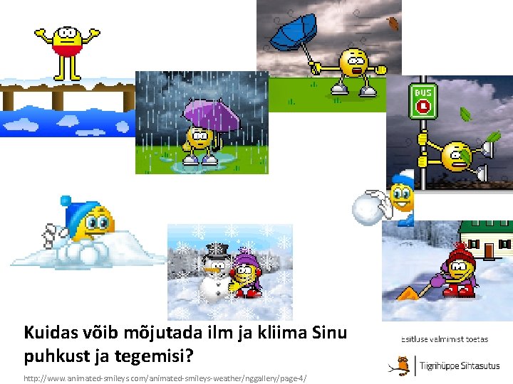 Kuidas võib mõjutada ilm ja kliima Sinu puhkust ja tegemisi? http: //www. animated-smileys. com/animated-smileys-weather/nggallery/page-4/