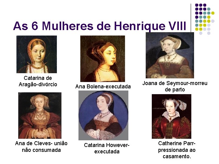 As 6 Mulheres de Henrique VIII Catarina de Aragão-divórcio Ana de Cleves- união não