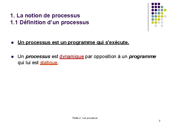 1. La notion de processus 1. 1 Définition d’un processus l Un processus est