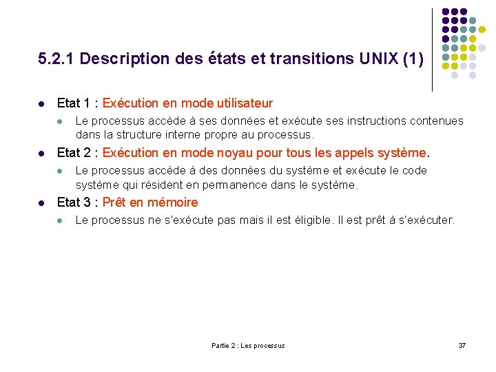 5. 2. 1 Description des états et transitions UNIX (1) l Etat 1 :