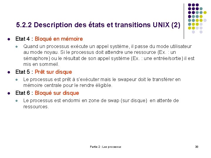 5. 2. 2 Description des états et transitions UNIX (2) l Etat 4 :