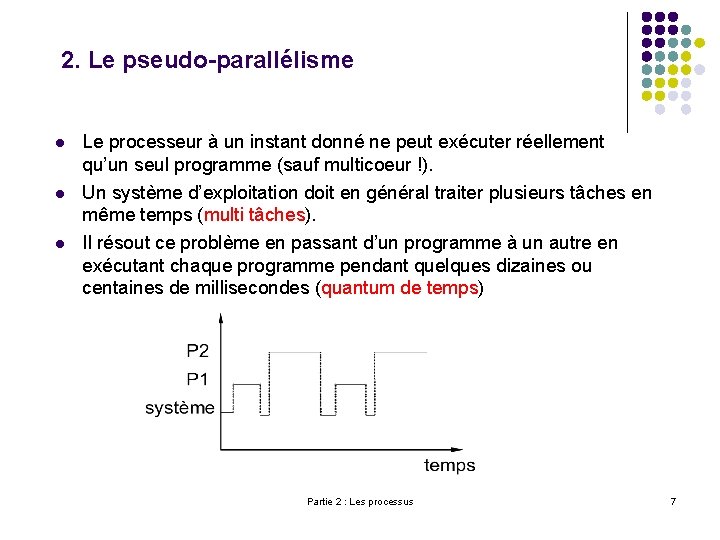 2. Le pseudo-parallélisme l l l Le processeur à un instant donné ne peut