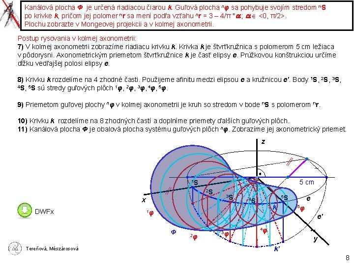 Kanálová plocha Φ je určená riadiacou čiarou k. Guľová plocha nφ sa pohybuje svojím