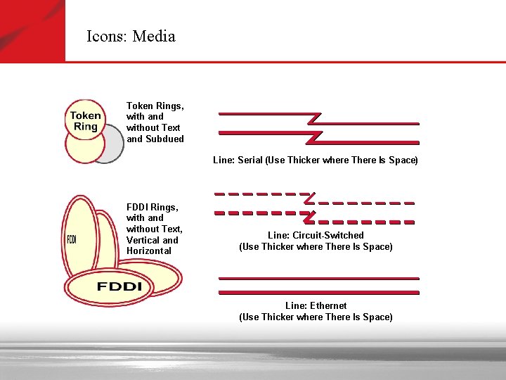 Icons: Media Token Rings, with and without Text and Subdued Line: Serial (Use Thicker