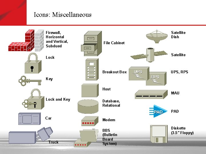 Icons: Miscellaneous Firewall, Horizontal and Vertical, Subdued Satellite Dish File Cabinet Satellite Lock Breakout