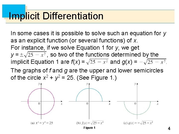 Implicit Differentiation In some cases it is possible to solve such an equation for