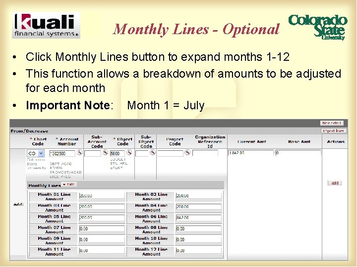 Monthly Lines - Optional • Click Monthly Lines button to expand months 1 -12