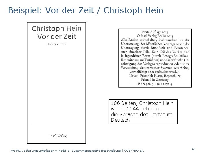 Beispiel: Vor der Zeit / Christoph Hein 186 Seiten, Christoph Hein wurde 1944 geboren,