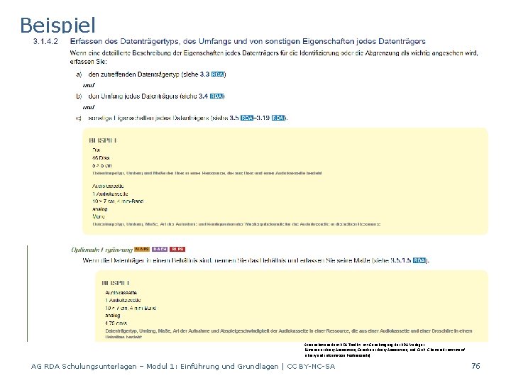 Beispiel Screenshot aus dem RDA Toolkit mit Genehmigung der RDA-Verleger (American Library Association, Canadian