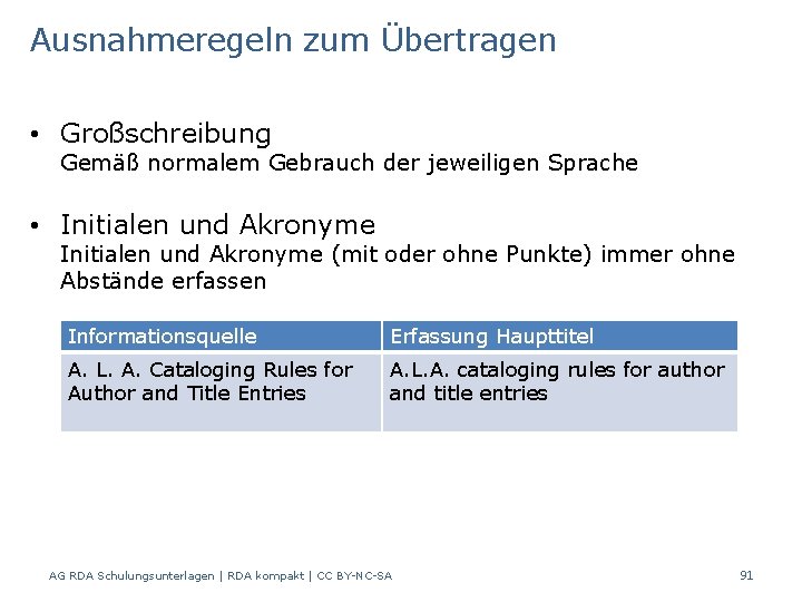 Ausnahmeregeln zum Übertragen • Großschreibung Gemäß normalem Gebrauch der jeweiligen Sprache • Initialen und