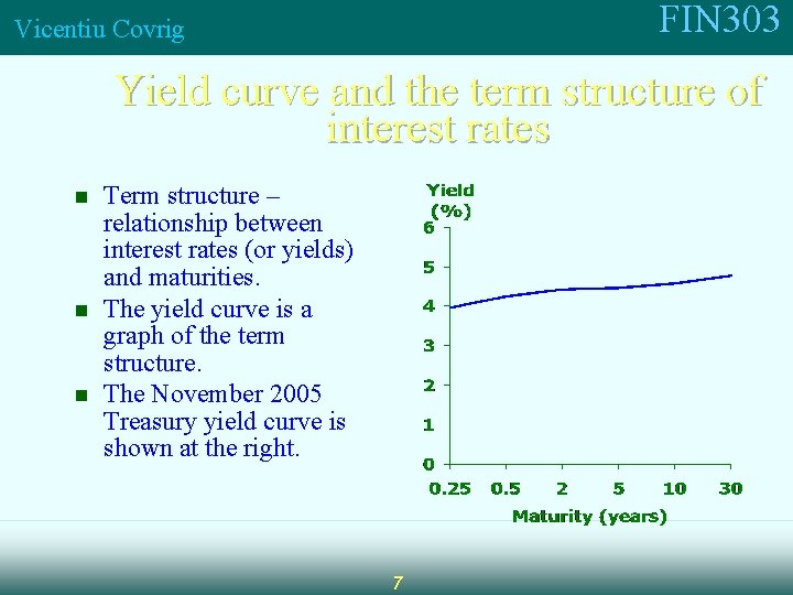 FIN 303 Vicentiu Covrig Yield curve and the term structure of interest rates n