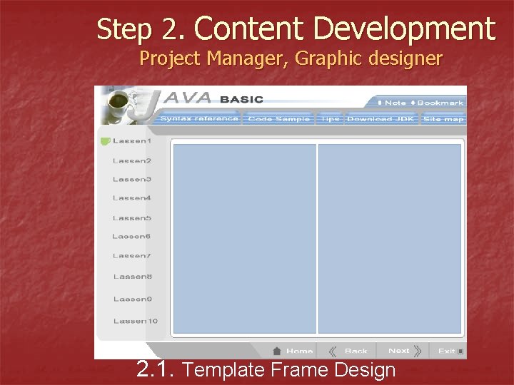 Step 2. Content Development Project Manager, Graphic designer 2. 1. Template Frame Design 