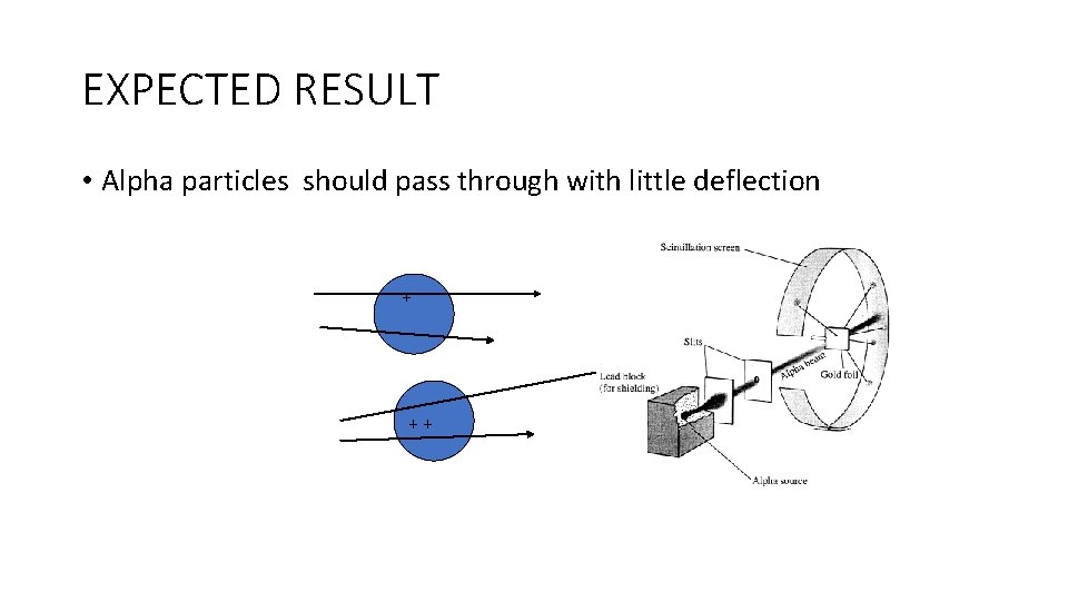 EXPECTED RESULT • Alpha particles should pass through with little deflection + ++ 