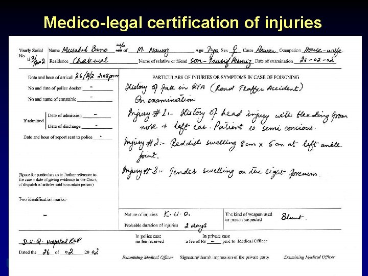 Medico-legal certification of injuries uraizy 