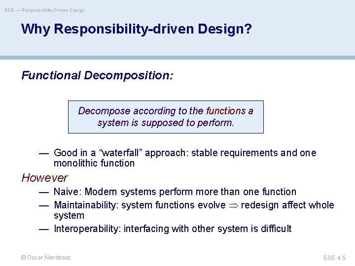 Responsibility Driven Process ESE Einfhrung in Software Engineering 4 ResponsibilityDriven Design