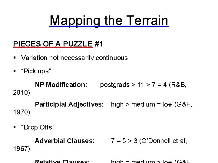 Mapping the Terrain PIECES OF A PUZZLE #1 § Variation not necessarily continuous §