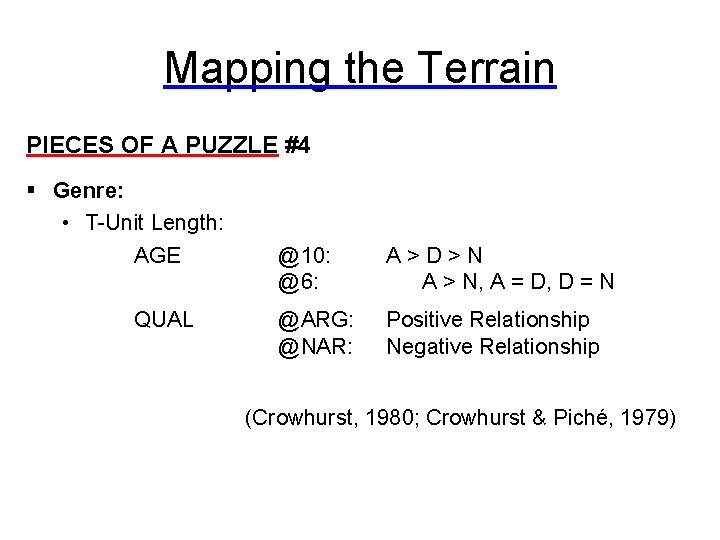Mapping the Terrain PIECES OF A PUZZLE #4 § Genre: • T-Unit Length: AGE