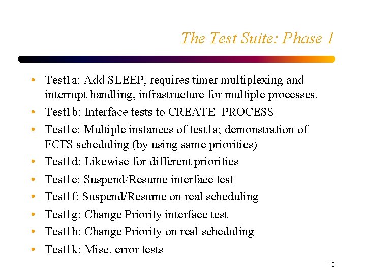 The Test Suite: Phase 1 • Test 1 a: Add SLEEP, requires timer multiplexing