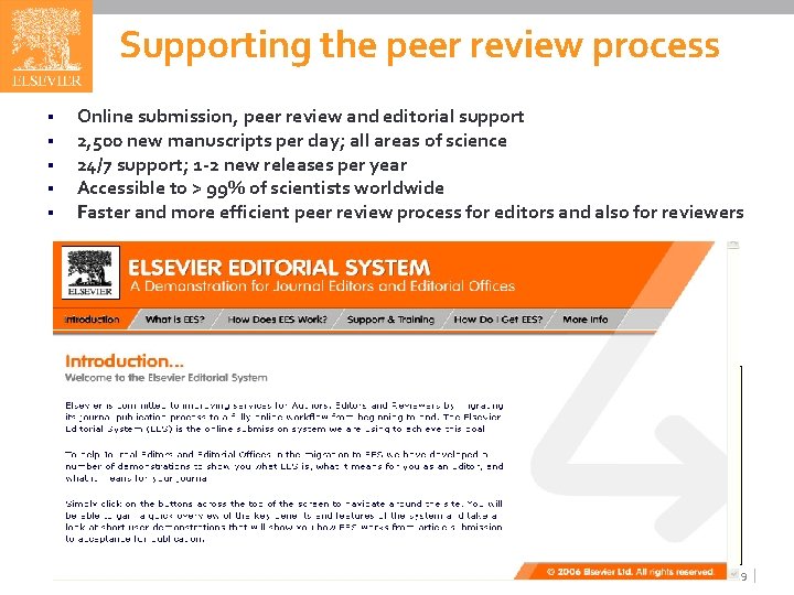Supporting the peer review process § § § Online submission, peer review and editorial
