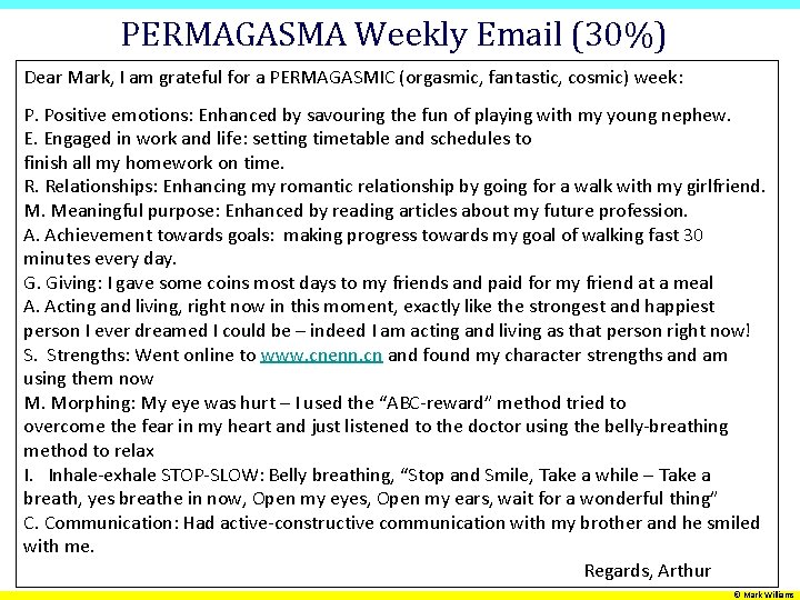 PERMAGASMA Weekly Email (30%) Dear Mark, I am grateful for a PERMAGASMIC (orgasmic, fantastic,