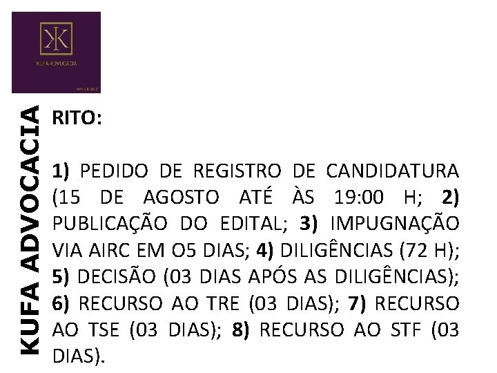 KUFA ADVOCACIA RITO: 1) PEDIDO DE REGISTRO DE CANDIDATURA (15 DE AGOSTO ATÉ ÀS