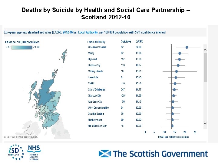 Deaths by Suicide by Health and Social Care Partnership – Scotland 2012 -16 