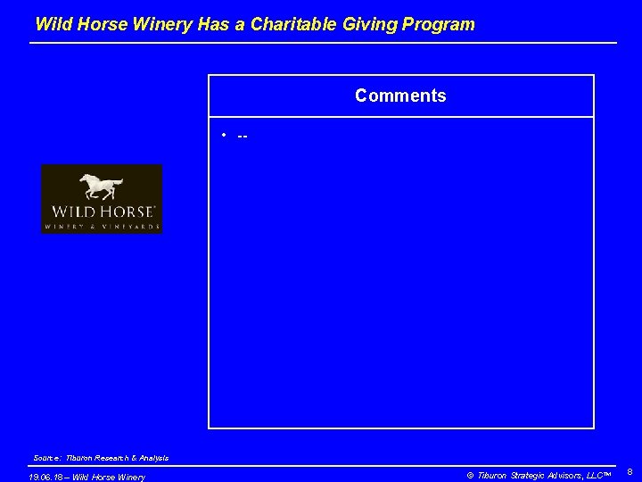 Wild Horse Winery Has a Charitable Giving Program Comments • -- Source: Tiburon Research
