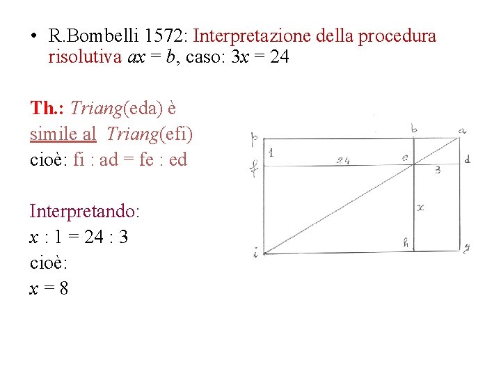  • R. Bombelli 1572: Interpretazione della procedura risolutiva ax = b, caso: 3