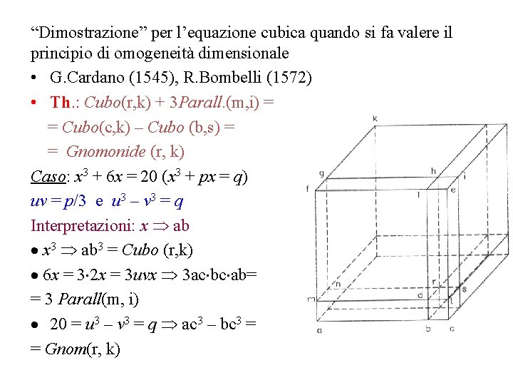 “Dimostrazione” per l’equazione cubica quando si fa valere il principio di omogeneità dimensionale •
