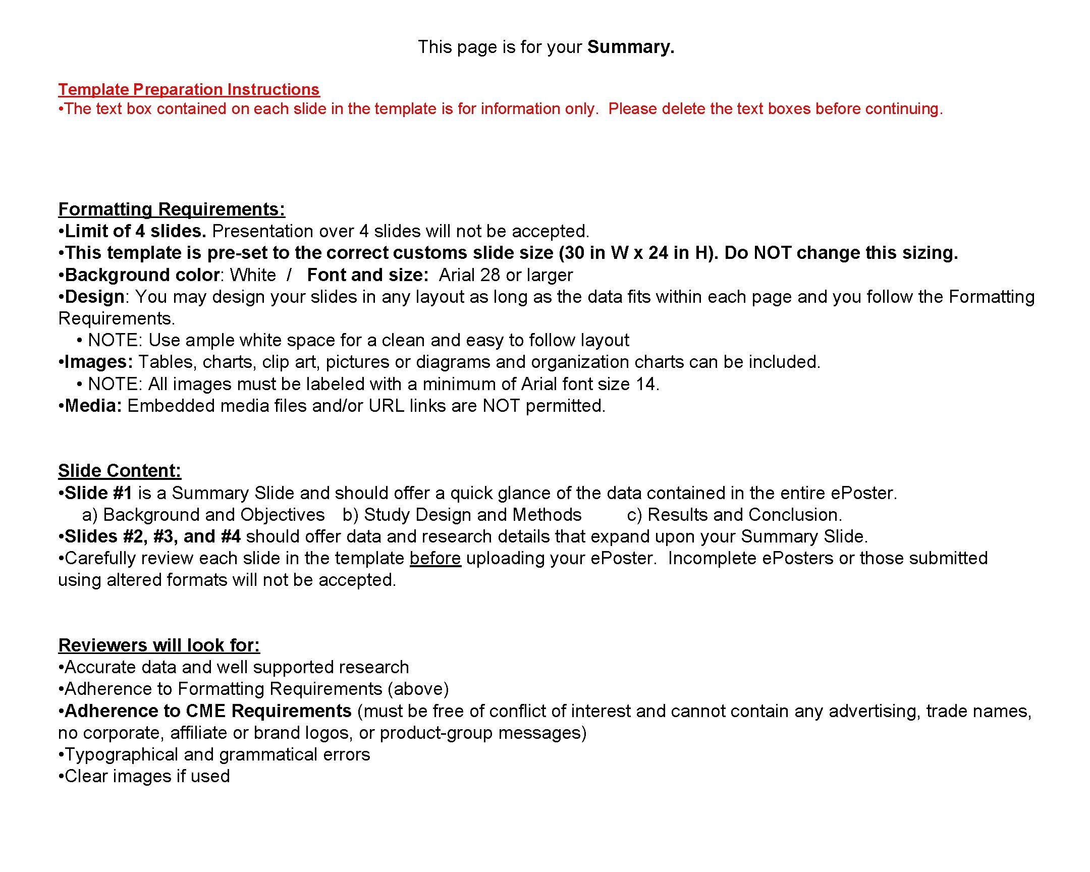 This page is for your Summary Template Preparation