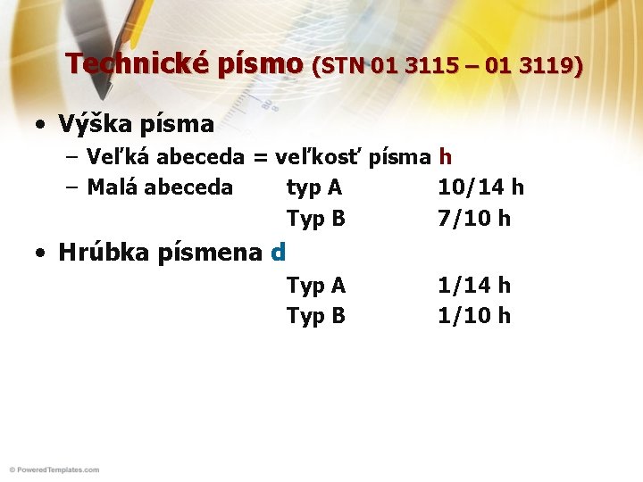 Technické písmo (STN 01 3115 – 01 3119) • Výška písma – Veľká abeceda