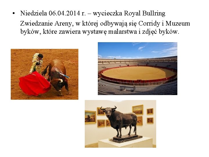  • Niedziela 06. 04. 2014 r. – wycieczka Royal Bullring Zwiedzanie Areny, w