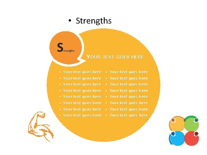 SWOT ANALYSIS • Strengths S trengths YOUR TEXT GOES HERE • Your text goes