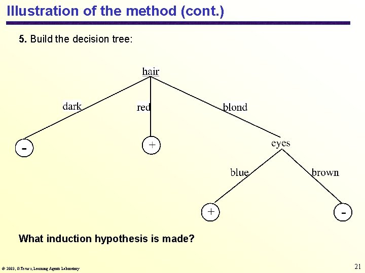 Illustration of the method (cont. ) 5. Build the decision tree: What induction hypothesis