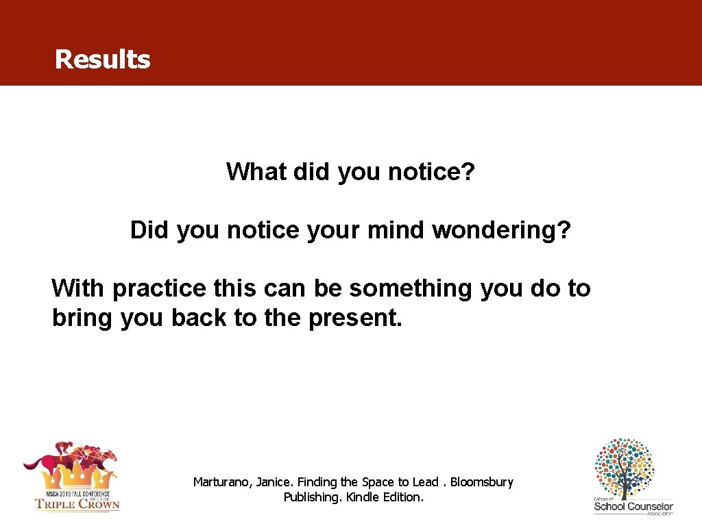 Results What did you notice? Did you notice your mind wondering? With practice this