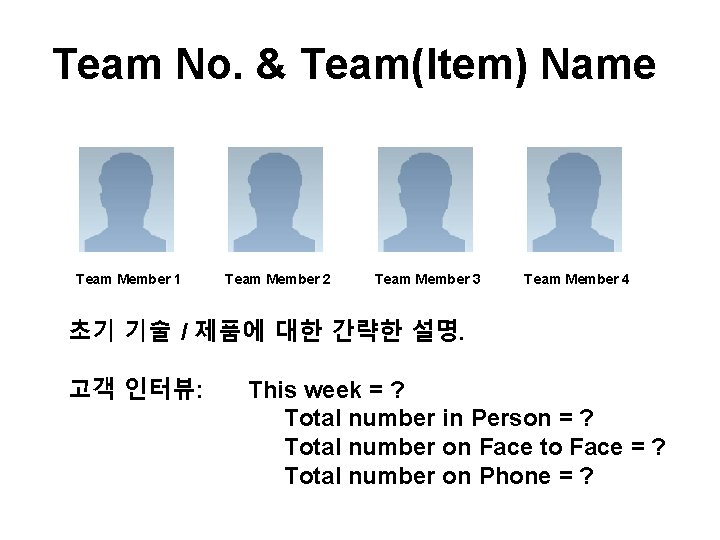 Team No. & Team(Item) Name Team Member 1 Team Member 2 Team Member 3