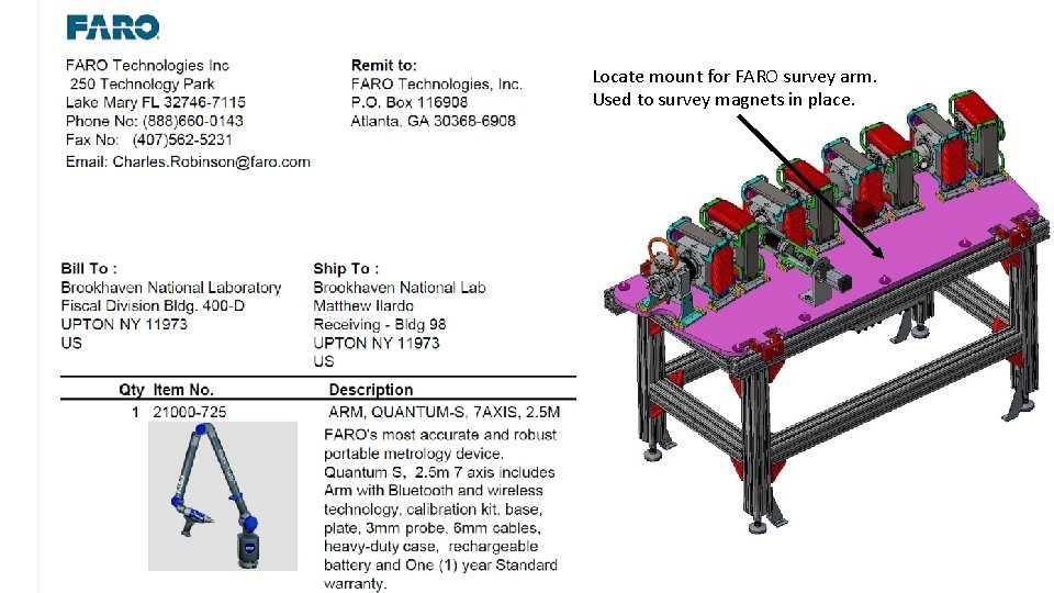 Locate mount for FARO survey arm. Used to survey magnets in place. 