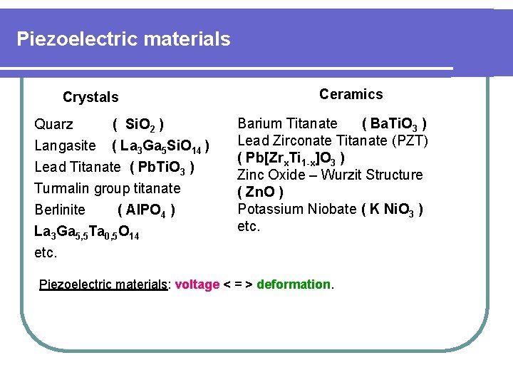 Piezoelectric materials Crystals Quarz ( Si. O 2 ) Langasite ( La 3 Ga