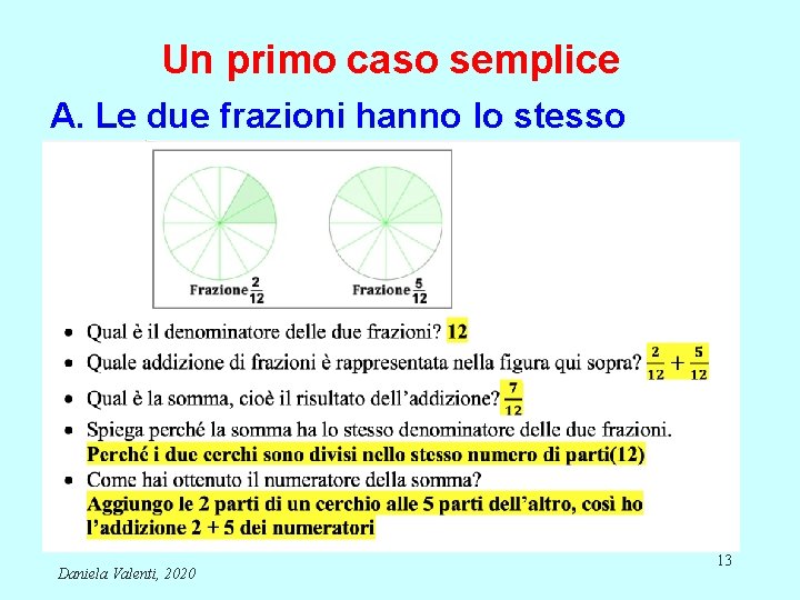 Un primo caso semplice A. Le due frazioni hanno lo stesso denominatore Daniela Valenti,