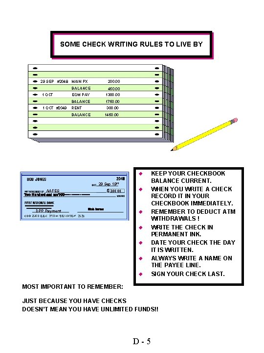SOME CHECK WRITING RULES TO LIVE BY 29 SEP #2048 MAIN PX 200. 00