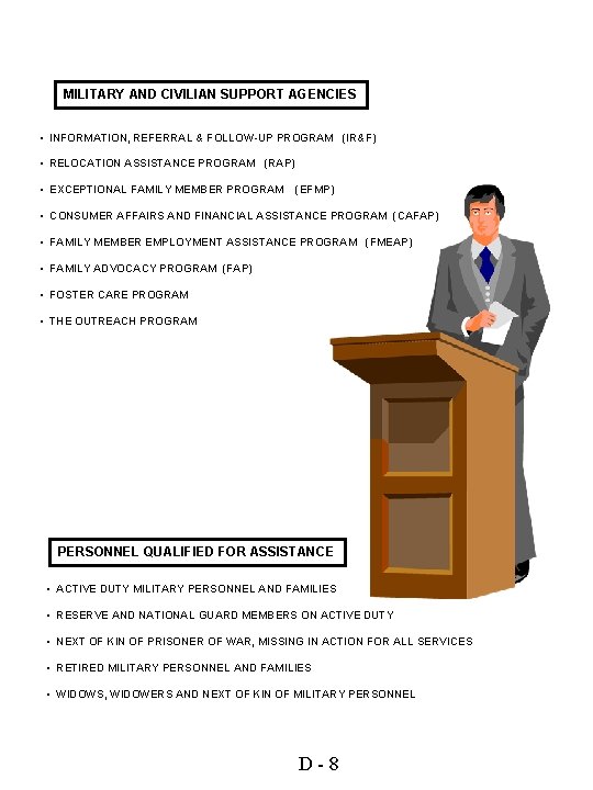 MILITARY AND CIVILIAN SUPPORT AGENCIES • INFORMATION, REFERRAL & FOLLOW-UP PROGRAM (IR&F) • RELOCATION
