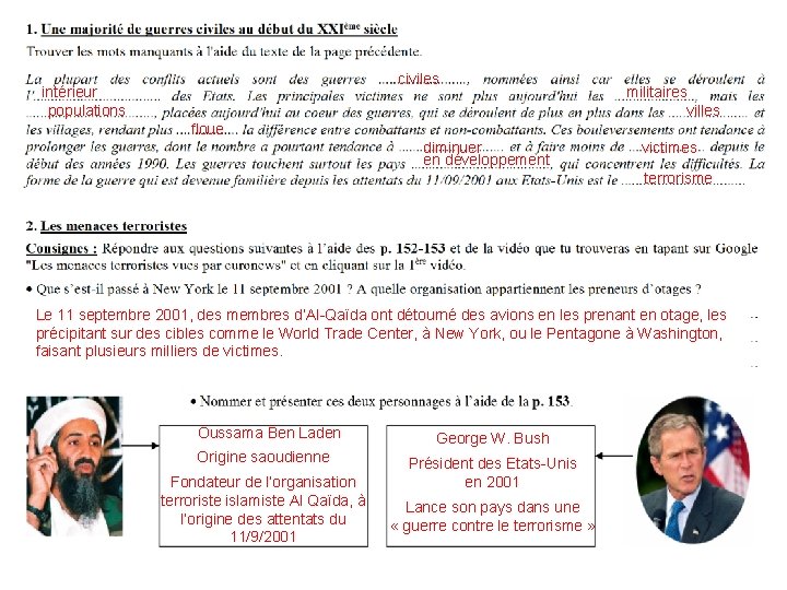 civiles intérieur populations militaires villes floue diminuer en développement victimes terrorisme Le 11 septembre