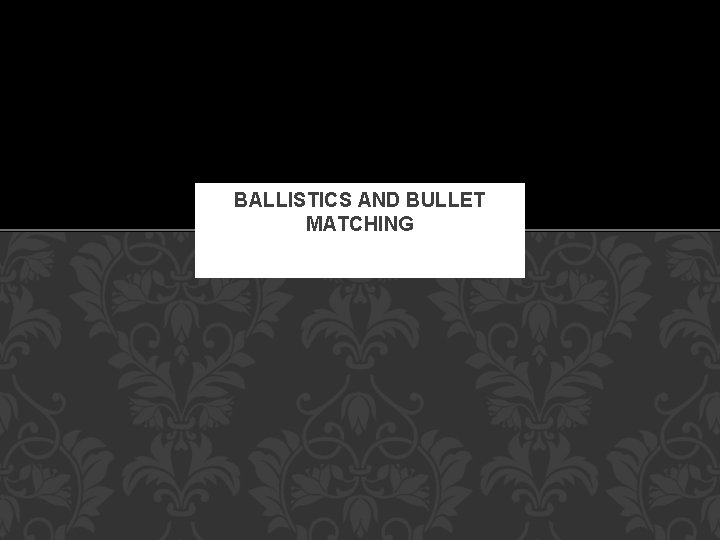 BALLISTICS AND BULLET MATCHING 